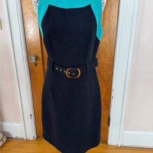 Milly Teal and Navy Belted Mini Dress